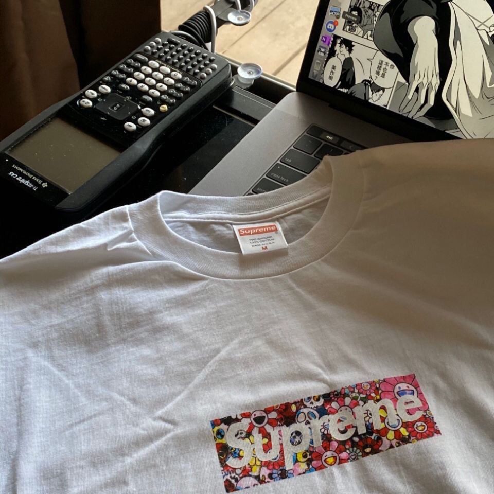 潮牌supreme联名22ss棉村上隆慈善义卖纪念太阳花box印花情侣短袖加大