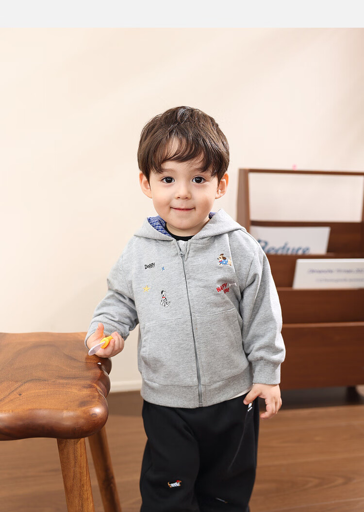 LUSON Little O Dad Boys' Baby Jacket Spring Hooded Red 2025 New Boys' Sweatshirt Baby Cardigan Spring Autumn Wear 14