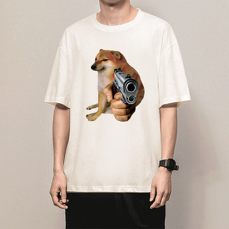 沙雕废柴犬cheem短袖t恤周边斗笠废柴狗cheems猎杀时刻衣服抖纯棉白色