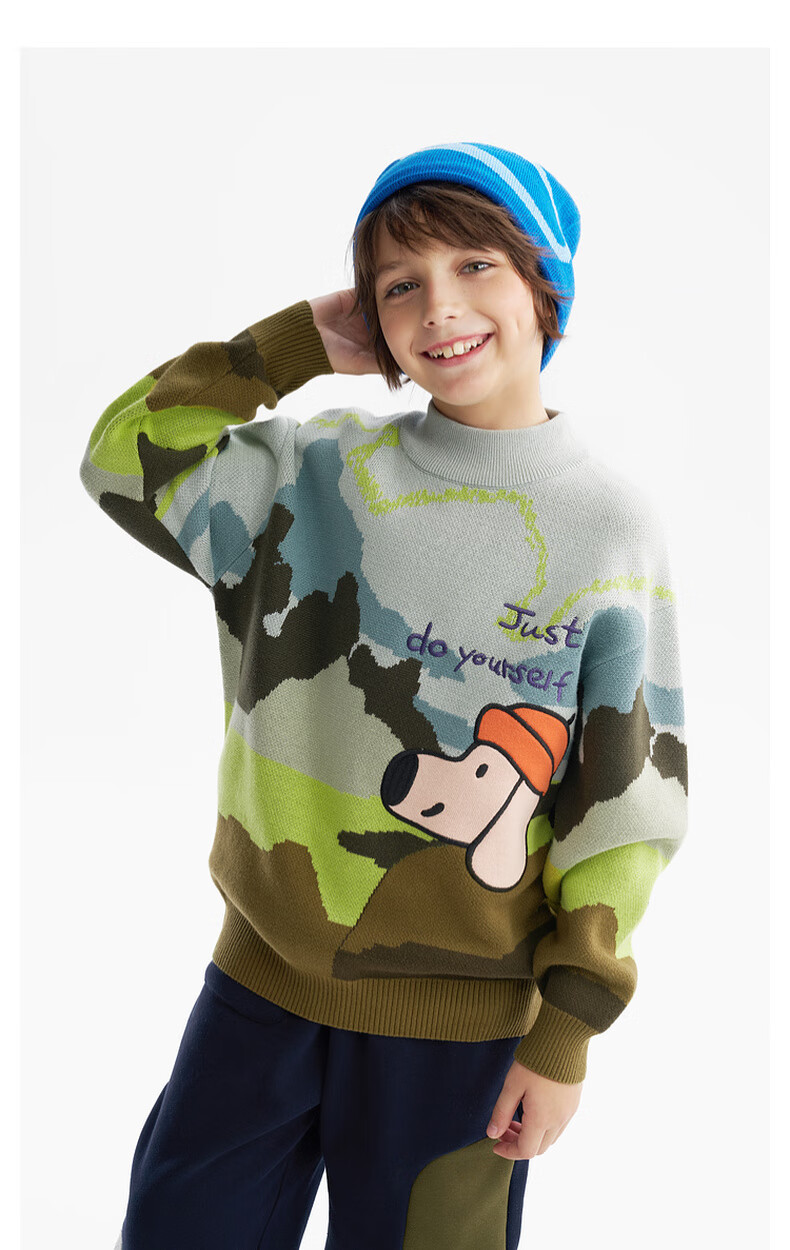 MQD Boys Sweater Knitwear 2025 Winter New Thickened Warm Artistic Half Turtleneck Top 6