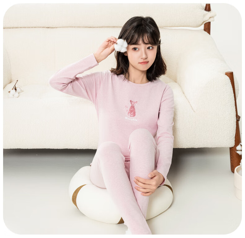 Yingbolun Girls Autumn Winter Cotton Thermal Underwear Set for High School Students 81312 Beige Size 175 10