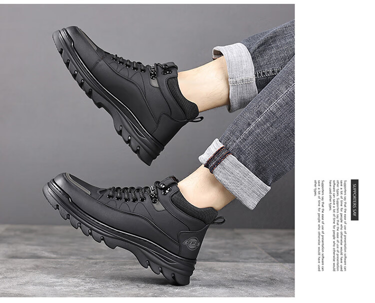 Hengyuanxiang Men's First Layer Cowhide Lace-up Martin Boots Autumn Winter Fleece-lined Cotton Shoes J6723 Black 39 3