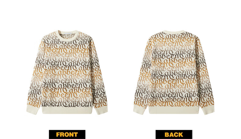 CABBEEN Multi-Yarn Woven Long Sleeve Sweater with CABBEEN Logo Vintage Pattern Winter Colorblock Knitwear 12
