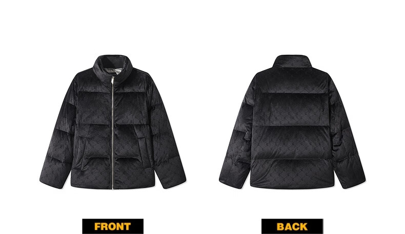CABBEEN Men's Logo Laser Burnt Floral Velvet Down Jacket Casual Winter Coat 12