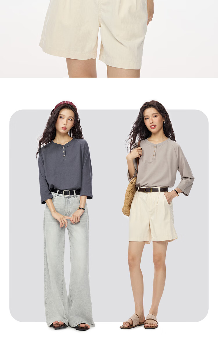 Zara Women's Autumn Pure Cotton American Style Henley Neck Drop Shoulder Seven-Quarter Sleeve Top 13325771 7