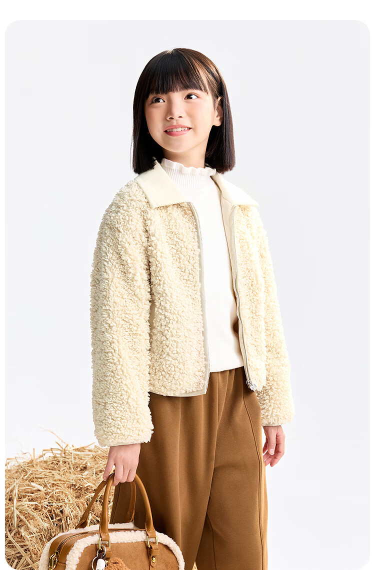 Annil Kids Girls Knit Fleece Short Jacket 2025 Autumn New Jimmy Apricot 120 4