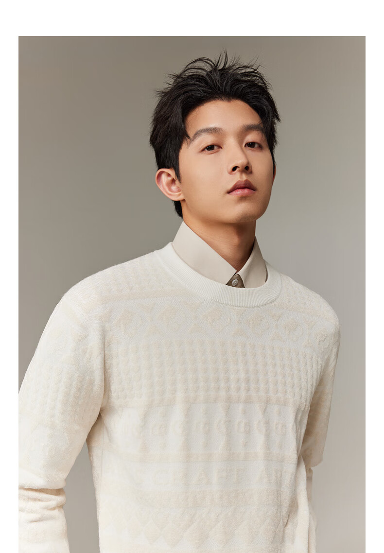CABBEEN Geometric Totem Jacquard 3D Logo Long Sleeve Modal Soft Knit Men's Sweater Winter 2025 9