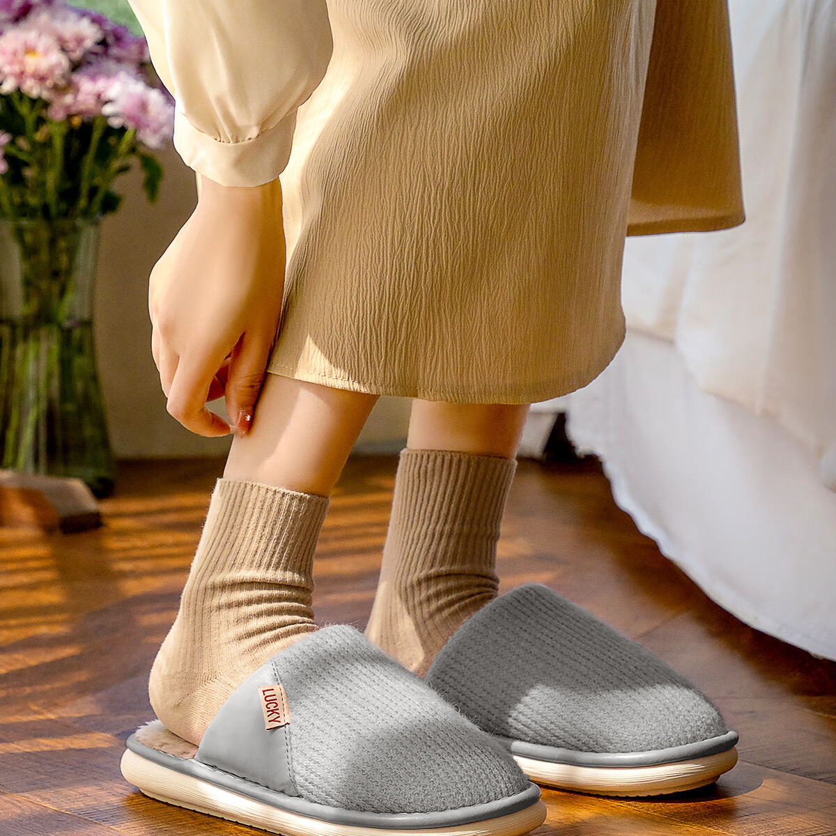 Runrou Cotton Slippers for Men, Winter Home Use, Warm Fleece-Lined, Large Size, Indoor Non-Slip, New Style for Autumn 2025 Floor Slippers 3
