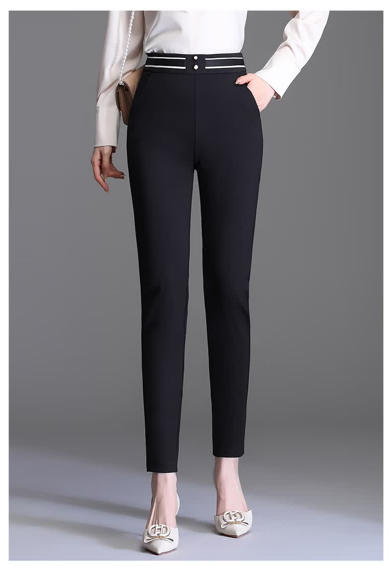 裤女秋2022年秋季新款黑色休闲裤子秋冬加绒保暖中年女裤 黑色长裤