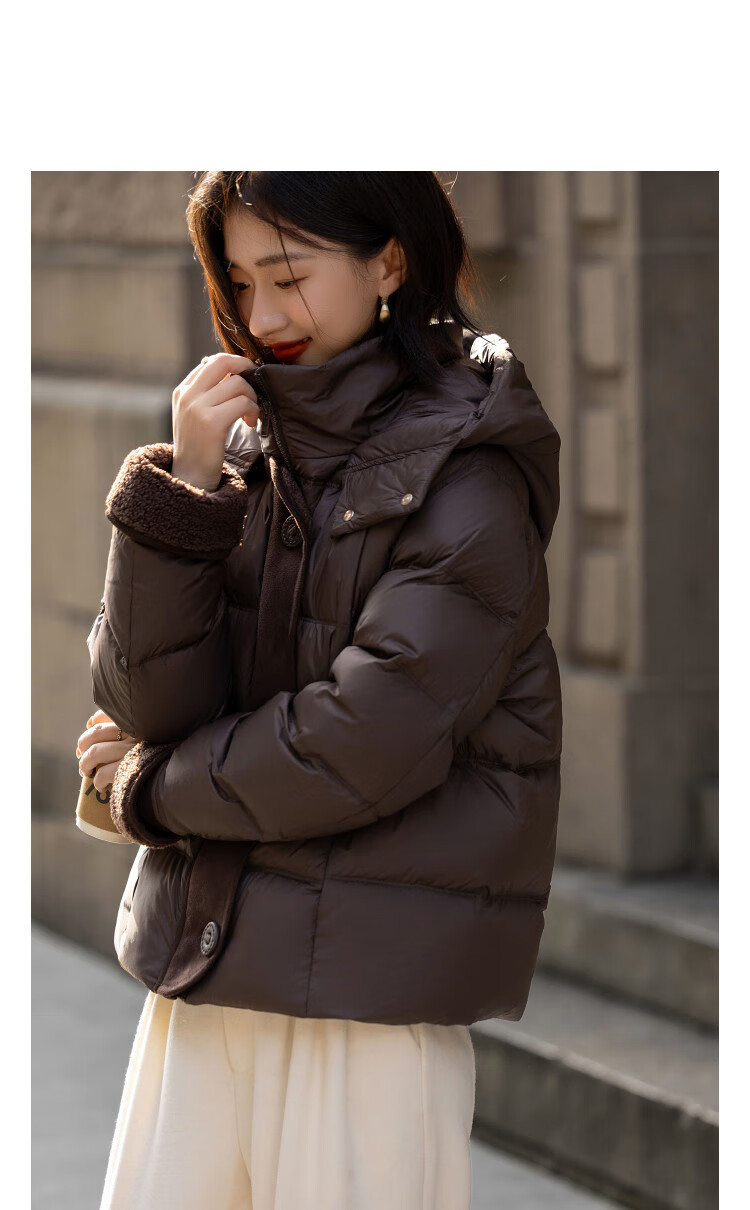 Demana [Twilight Mirror] Winter Mini Heater 90% Duck Down Stand Collar Hooded Three-Layer Craft Decorative Piping Down Jacket 3