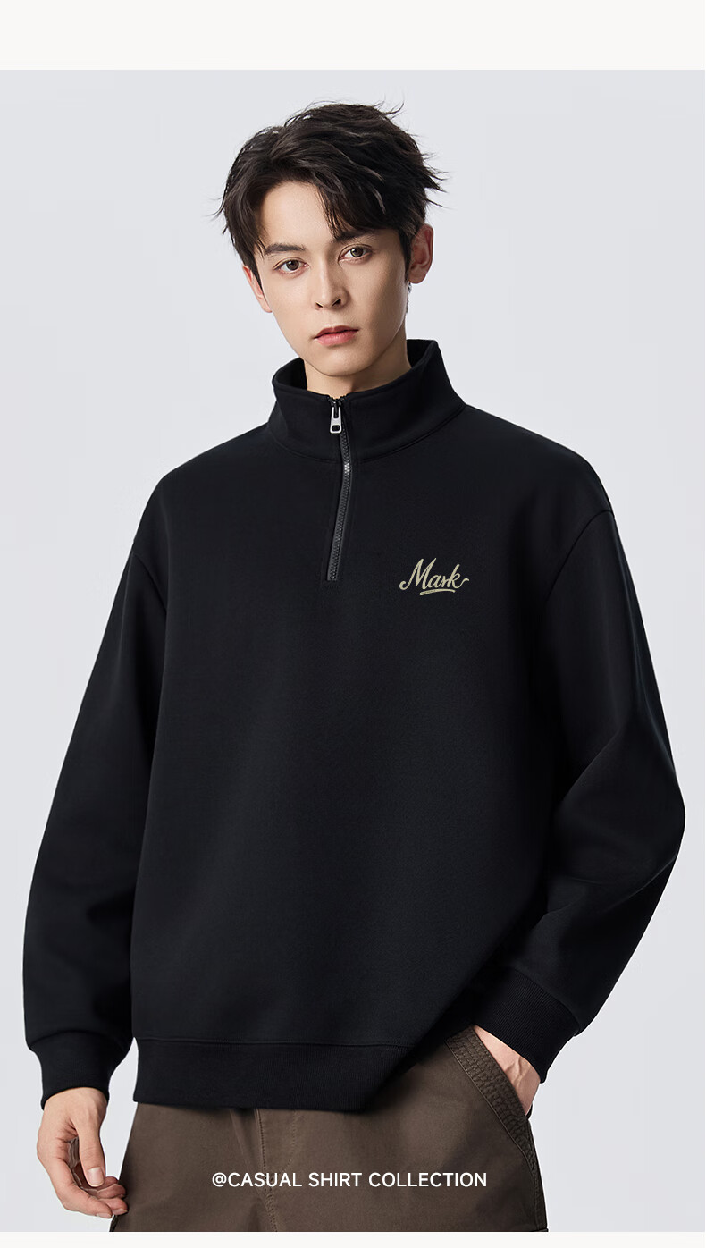 Mark Fairwhale Half-Zip Stand Collar Sweatshirt Men Autumn Winter 2025 New Wrinkle-Resistant Commuter Long Sleeve Jacket Black M 8