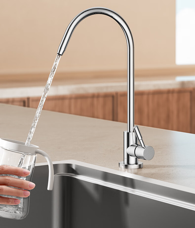 JOMOO Single Cold Kitchen Faucet Silicon Brass Water Purifier Direct Drinking Rotatable Spray Gun Gray 79007 9
