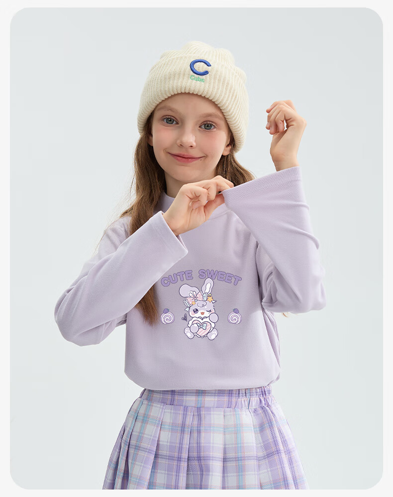 Baleno Girls' Long-Sleeve T-Shirt, Winter 2025 Style, for Older Children, Warm Inner Layer, Semi-Turtleneck Top, Kids' Winter Base Layer 3