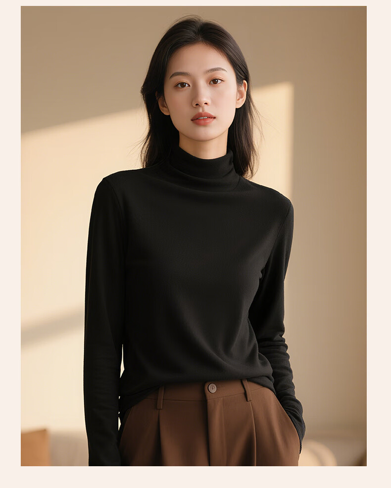 Baleno Women's Half Turtleneck Fleece-Lined Base Shirt 2025 New Double-Sided Velvet Autumn Winter Thermal Long Sleeve Top 7