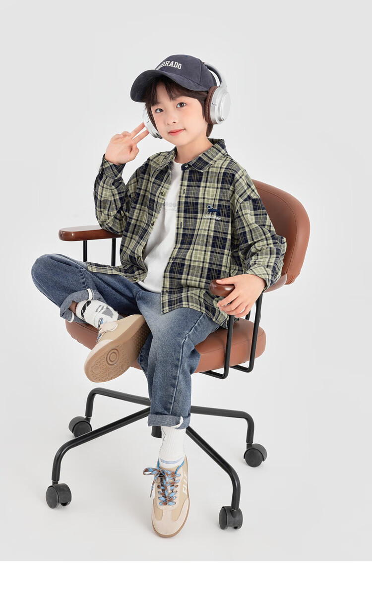 Duoduojia Boys Shirt 2025 Spring Autumn Salt Style Casual Plaid Long Sleeve Soft Loose Kids Versatile Top 8