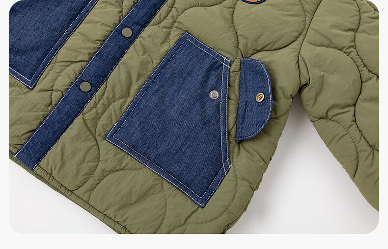 Dudu Baby Winter Cotton Padded Jacket Thickened Loose Coat Kids Boys Girls Fashionable Outerwear Army Green 90cm 13