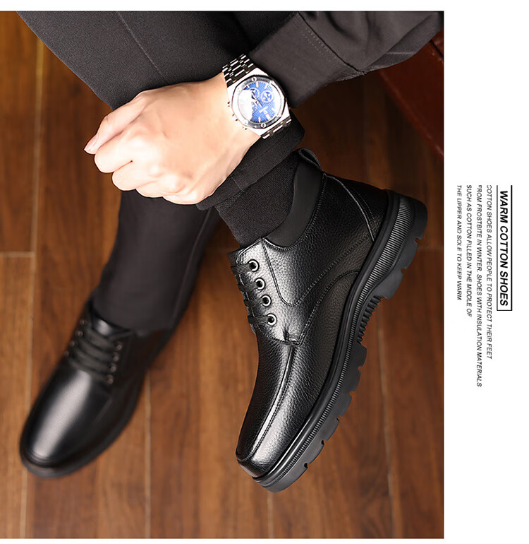 Hengyuanxiang Men's Martin Boots Fleece-lined New Snow Boots First Layer Cowhide Cotton Work Boots J63801 Black 40 3