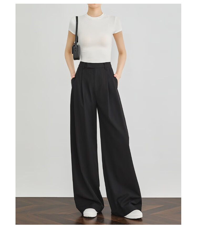 FAESSLIN [A4 Waist-Killing] Dark Gray High-Waisted Dress Pants for Women, 2026 Summer Thin Style, Elegant Draping Casual Wide-Leg Trousers for Wome 19