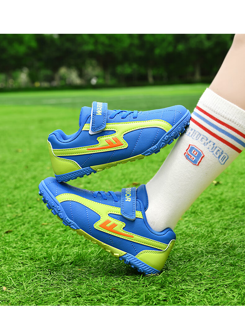 Huili Soccer Shoes with TF Turf Studs, Velcro, And No Laces for Men, Women, And Children, Suitable for School And Grass Fields, Model 595, Navy Blue, Size 31 21