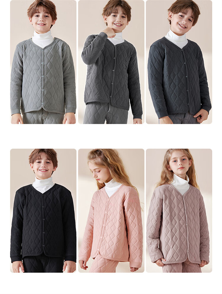 Bingxue Mian Cotton Children's Thermal Underwear School Uniform Magic Top Winter Inner Layer Wool Fleece Student Boys Girls Three-Layer Thickened 4