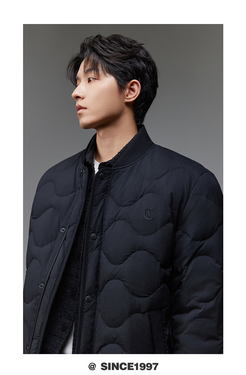 CABBEEN Micro-Crinkle Fabric Men's Down Jacket Ultra-Soft Ultra-Lightweight Baseball Collar Comfortable Casual Winter Down Coat 3