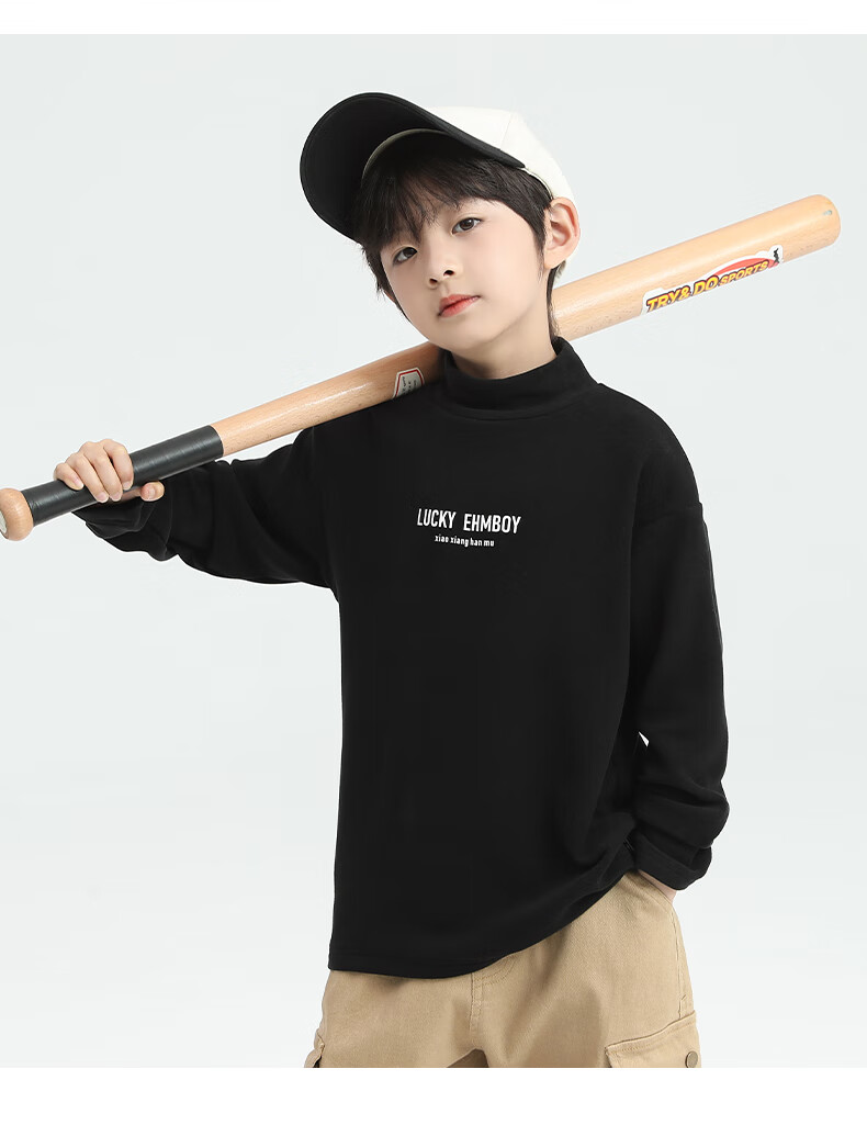 Little Elephant Ham Boys' Base Layer Shirt Autumn Winter Children's Innerwear Half Turtleneck New Boys' Trendy White 150 cm 15