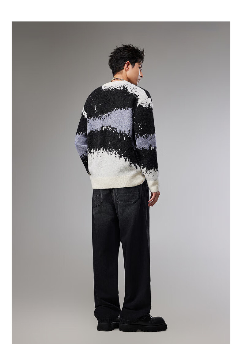CABBEEN Men's Wool-Blend Colorblock Jacquard Patchwork Casual Wearable Long Sleeve Sweater 2025 Winter 14