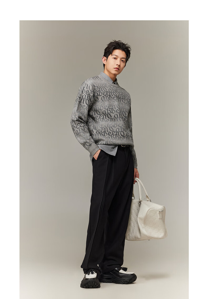 CABBEEN Multi-Yarn Woven Long Sleeve Sweater with CABBEEN Logo Vintage Pattern Winter Colorblock Knitwear 5