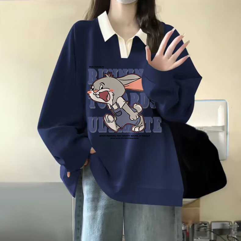 Jeanswest Women's Heather Gray Polo Collar Sweatshirt 2026 New College Style Lazy Chic Top Colorblock Jacket 13