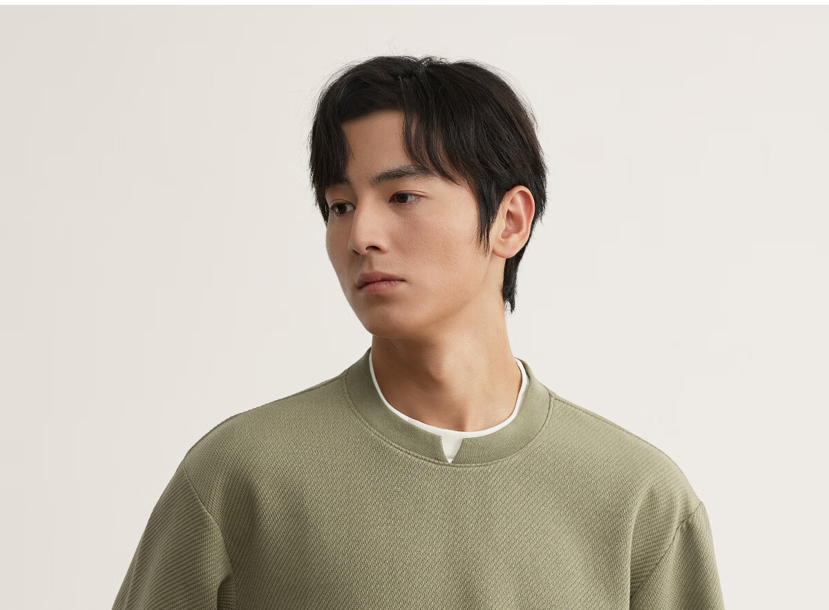 MARKLESS Men's 2025 Autumn New Loose Fit Khaki Green Layered Long Sleeve Sweatshirt, Size L, Model 5406 2