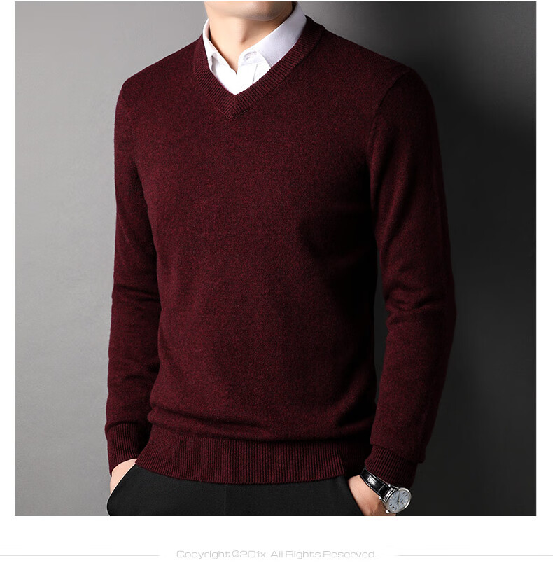 ROMON 100% Pure Wool Men's Thick Heavy 430G Warm V-Neck Casual Knit Sweater for Autumn and Winter 13