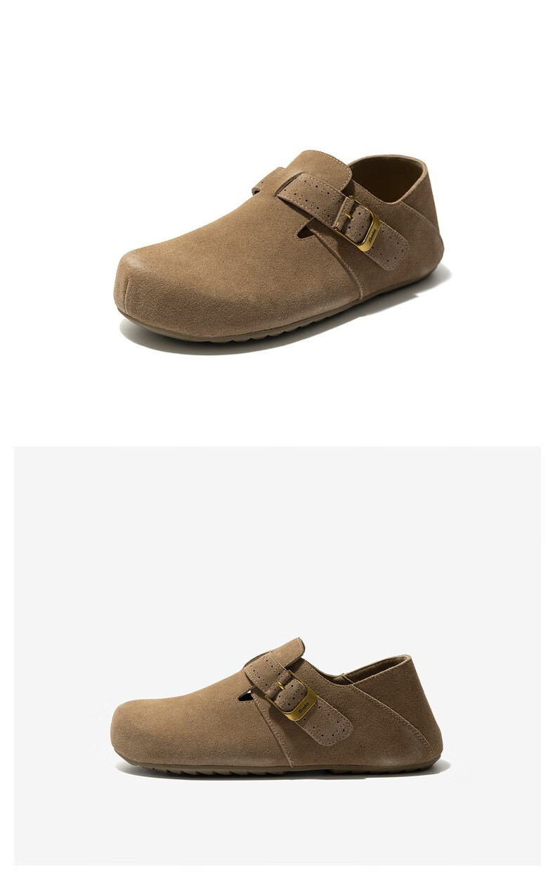 Bata Prince Qi Same Style Birkenstock Women's Autumn 2025 Mall Cow Split Leather Slip-On Dark Gray Suede Lining Size 38 9
