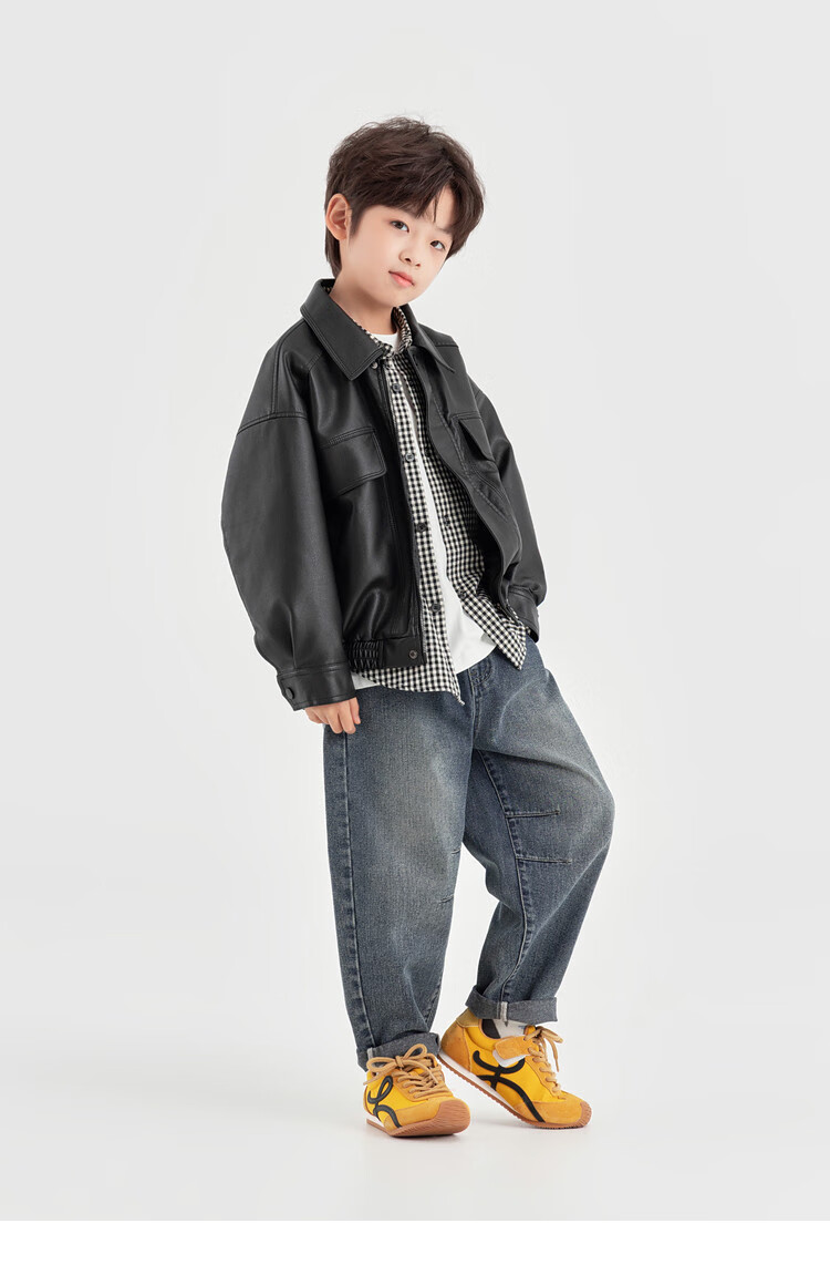 Duoduo Boys Casual Jacket Spring Autumn Fashion Stylish Trendy PU Leather Loose Fit Lapel Functional Windbreaker 14