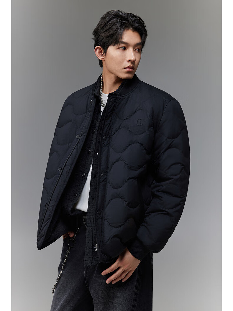 CABBEEN Micro-Crinkle Fabric Men's Down Jacket Ultra-Soft Ultra-Lightweight Baseball Collar Comfortable Casual Winter Down Coat 2