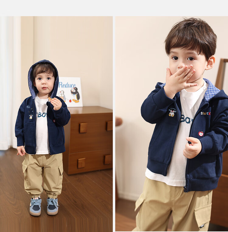 LUSON Little O Dad Boys' Baby Jacket Spring Hooded Red 2025 New Boys' Sweatshirt Baby Cardigan Spring Autumn Wear 21