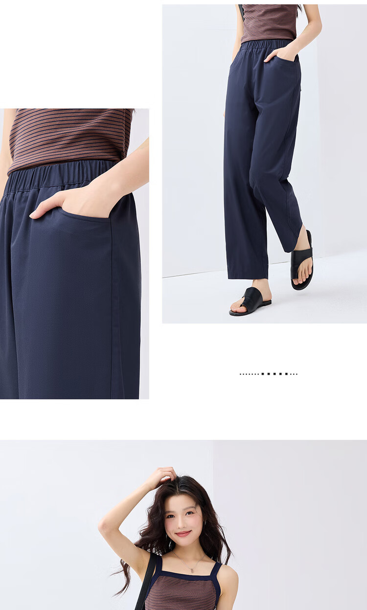 Giordano Outdoor Women's Summer Wear, High-Tech Cooling Antibacterial Elastic Waist Straight-Leg Cropped Pants 05425063 13