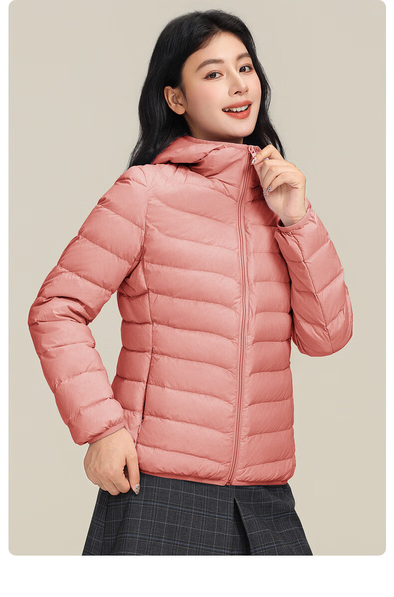 YAYA Lightweight Women's Down Jacket Warm Fashion Slim Short Duck Down Autumn Winter Hooded Lightweight Coat 25