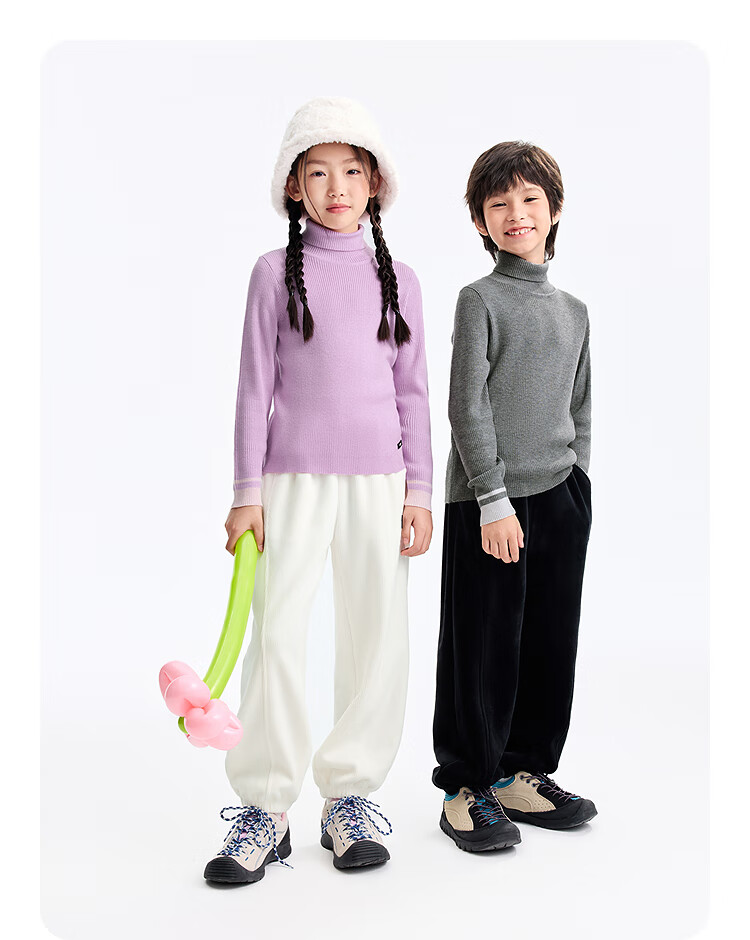 Annil Kids Boys and Girls High Collar Long Sleeve Knit Sweater 2025 Winter New Twilight Flower Gray 150 7