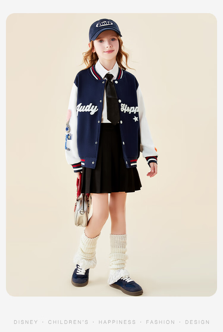 Disney Girls' Baseball Jacket New Autumn Stylish Children's Zootopia Kids' Navy Blue Coat Size 160 9