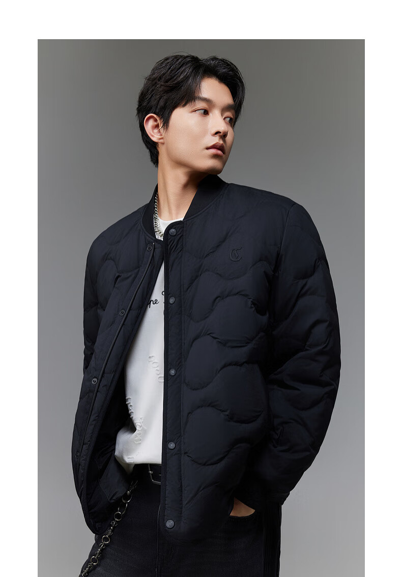 CABBEEN Micro-Crinkle Fabric Men's Down Jacket Ultra-Soft Ultra-Lightweight Baseball Collar Comfortable Casual Winter Down Coat 7