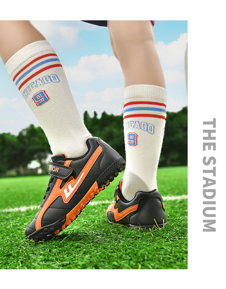 Huili Soccer Shoes with TF Turf Studs, Velcro, And No Laces for Men, Women, And Children, Suitable for School And Grass Fields, Model 595, Navy Blue, Size 31 12