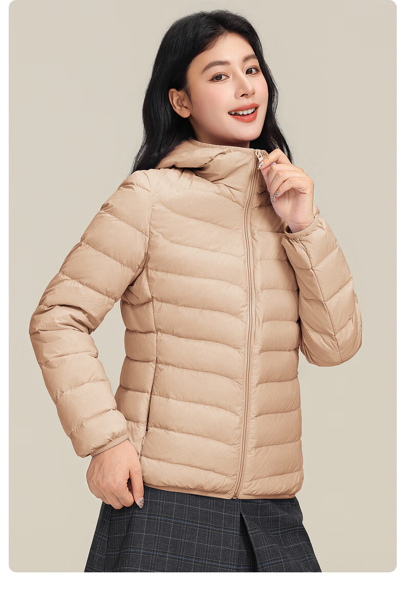 YAYA Lightweight Women's Down Jacket Warm Fashion Slim Short Duck Down Autumn Winter Hooded Lightweight Coat 21