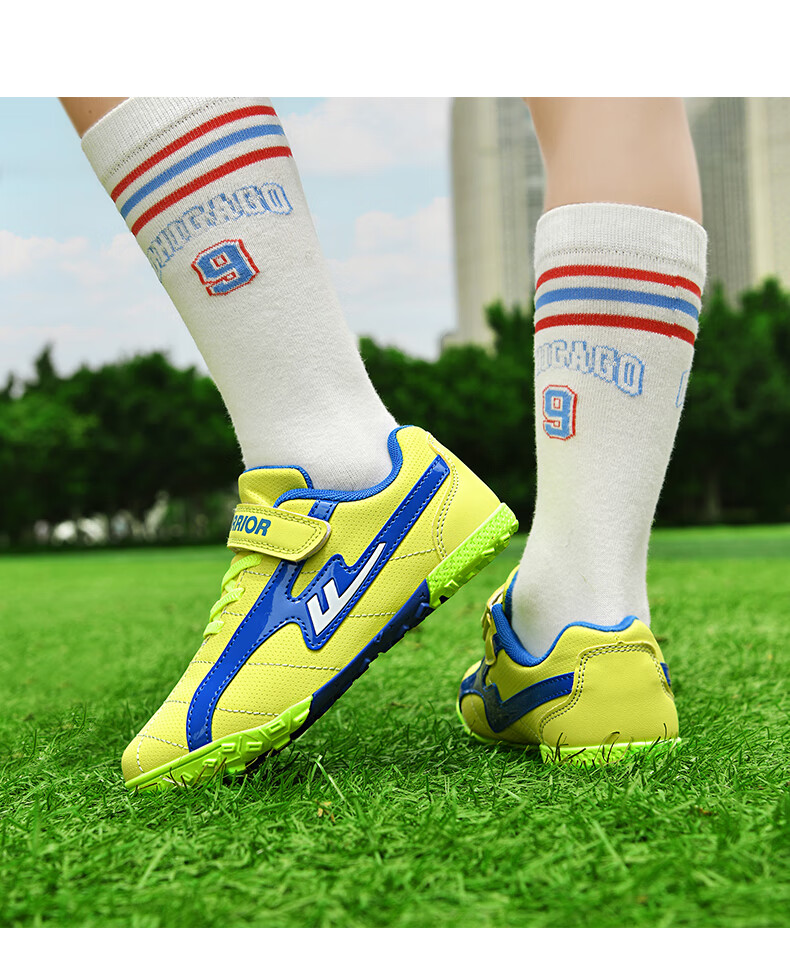 Huili Soccer Shoes with TF Turf Studs, Velcro, And No Laces for Men, Women, And Children, Suitable for School And Grass Fields, Model 595, Navy Blue, Size 31 29