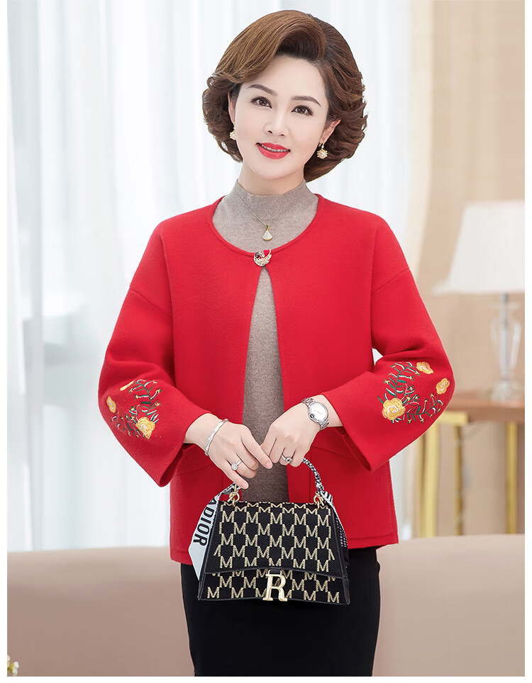 结婚妈妈穿的喜庆衣服秋季小个子婚礼装秋装三件套红色喜婆婆婚宴礼服