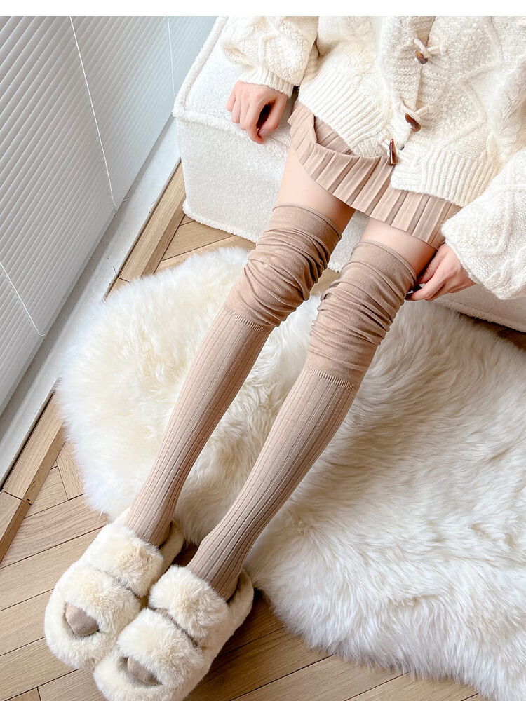 南极人秋冬灰色长筒袜高筒袜黑色大腿袜拼接过膝袜女条纹中筒袜堆堆袜