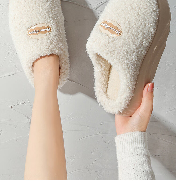 LangSha Autumn Winter New Warm Cotton Slippers for Men and Women, Couple Home Indoor Non-Slip Thick Plush, Gray 42-43 3