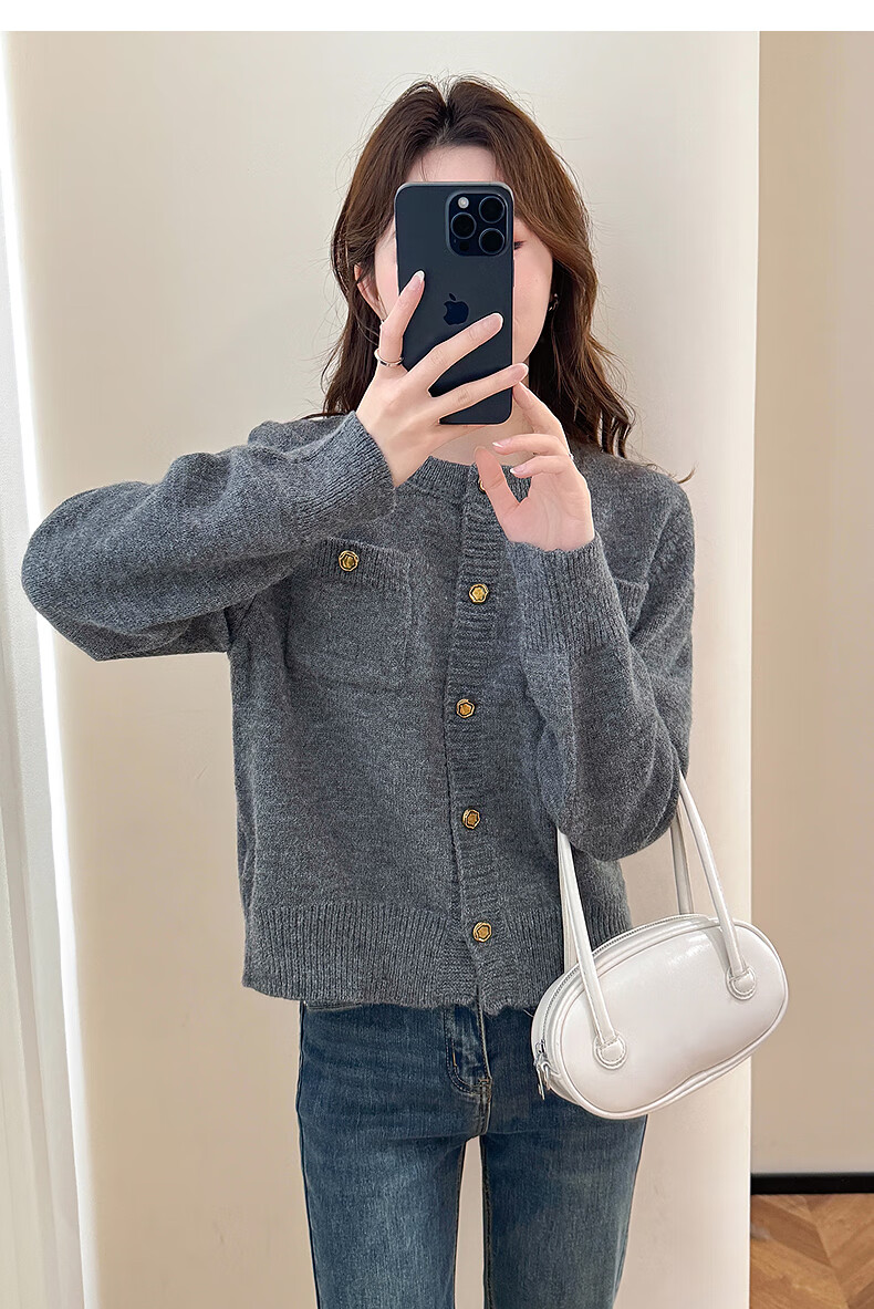 TonLion 2025 Autumn Winter New Small Fragrance Style Cardigan Sweater Women Round Neck Gentle Temperament Knitwear 6