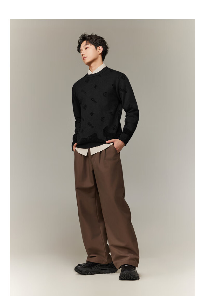 CABBEEN Men's Long Sleeve Sweater Logo Combined with Vintage Pattern 2025 Winter Knitwear 10