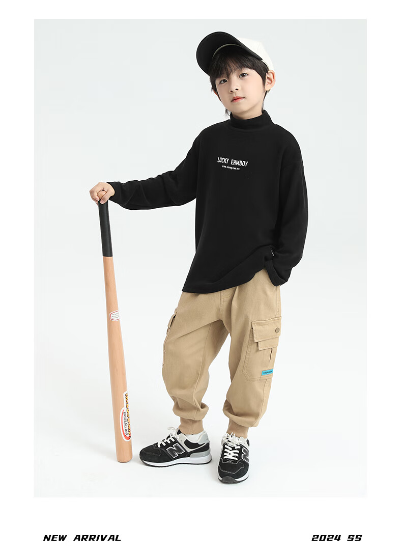 Little Elephant Ham Boys' Base Layer Shirt Autumn Winter Children's Innerwear Half Turtleneck New Boys' Trendy White 150 cm 16