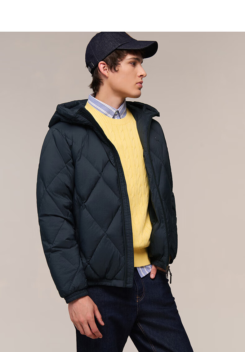 HAZZYS Men's Winter Goose Down Hooded Quilted Short Thick Jacket ASFZU0CDX07 12
